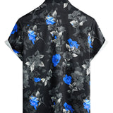 Men's Black Shirt with Blue Flowers
