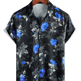 Men's Black Shirt with Blue Flowers