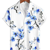Men's White Shirt with Blue Floral Pattern
