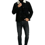 Men's Corduroy Jacket with Sherpa Collar – Black