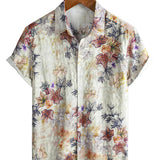 Men's Beige Shirt with Botanical Pattern
