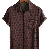 Douglas Men's Retro Geometric Print Short Sleeve Shirt – Red