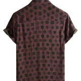 Douglas Men's Retro Geometric Print Short Sleeve Shirt – Red