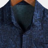 Men's Navy Boho Shirt with Ethnic Pattern