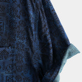 Vernon Men's Retro Short Sleeve Shirt with Ethnic Pattern – Navy