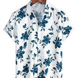 Dennis Men's Short Sleeve Shirt with Blue Flowers – White