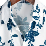 Dennis Men's Short Sleeve Shirt with Blue Flowers – White