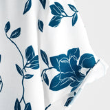 Dennis Men's Short Sleeve Shirt with Blue Flowers – White