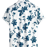 Dennis Men's Short Sleeve Shirt with Blue Flowers – White