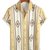 Kenneth Retro Men's Short Sleeve Shirt with Aztec Stripes – Khaki