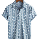 Brian Men's Striped Retro Short Sleeve Shirt – Blue