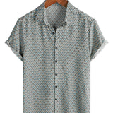 Garth Retro Men's Short Sleeve Shirt with Geometric Pattern – Blue