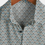 Garth Retro Men's Short Sleeve Shirt with Geometric Pattern – Blue