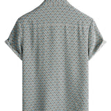 Garth Retro Men's Short Sleeve Shirt with Geometric Pattern – Blue