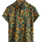Dennis Men's Retro Short Sleeve Shirt with Sunflowers – Green
