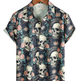 Gary Men's Short Sleeve Skull Print Shirt – Navy