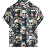 Gary Men's Short Sleeve Skull Print Shirt – Navy