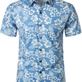 Men's Blue Aloha Shirt with Tropical Flowers