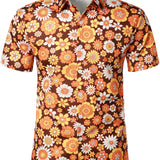 Lloyd Men's Retro Floral Short Sleeve Shirt – Orange