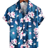 Men's Navy Floral Shirt with Lapel Collar
