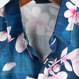 Men's Navy Floral Shirt with Lapel Collar