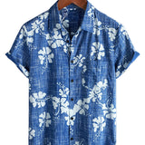 Men's Blue Hawaiian Floral Button-Front Shirt