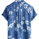 Men's Blue Hawaiian Floral Button-Front Shirt