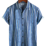Gordon Men's Striped Retro Short Sleeve Shirt – Blue