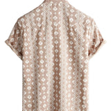 Grant Men's Striped Retro Short Sleeve Shirt – Brown