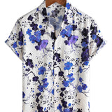 Douglas Men's Retro Short Sleeve Shirt with Floral Print – Blue