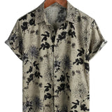 Brian Men's Retro Short Sleeve Shirt with Floral Pattern – Grey