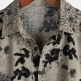 Brian Men's Retro Short Sleeve Shirt with Floral Pattern – Grey