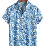 Men's Blue Aloha Shirt with Tropical Flowers