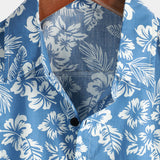Men's Blue Aloha Shirt with Tropical Flowers