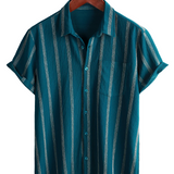 Larry Men's Short Sleeve Hawaiian Shirt with Stripes