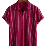 Larry Men's Short Sleeve Hawaiian Shirt with Stripes
