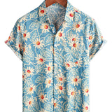 Men's Blue Hawaiian Shirt with Floral Pattern