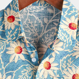 Men's Blue Hawaiian Shirt with Floral Pattern