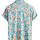 Men's Blue Hawaiian Shirt with Floral Pattern
