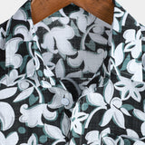 Blue Men's Shirt with Tropical Florals