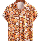 Lloyd Men's Retro Floral Short Sleeve Shirt – Orange