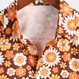 Lloyd Men's Retro Floral Short Sleeve Shirt – Orange