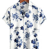 White Men's Hawaiian Shirt with White Lapel Collar