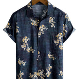 Wade Men's Short Sleeve Shirt with Flowers – Blue