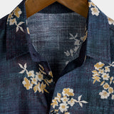 Wade Men's Short Sleeve Shirt with Flowers – Blue