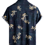 Wade Men's Short Sleeve Shirt with Flowers – Blue