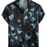 Roy Men's Short Sleeve Shirt with Skulls and Flowers – Black