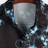 Roy Men's Short Sleeve Shirt with Skulls and Flowers – Black