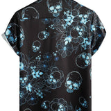 Roy Men's Short Sleeve Shirt with Skulls and Flowers – Black