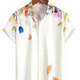 White Men's Floral Summer Button-Up Shirt